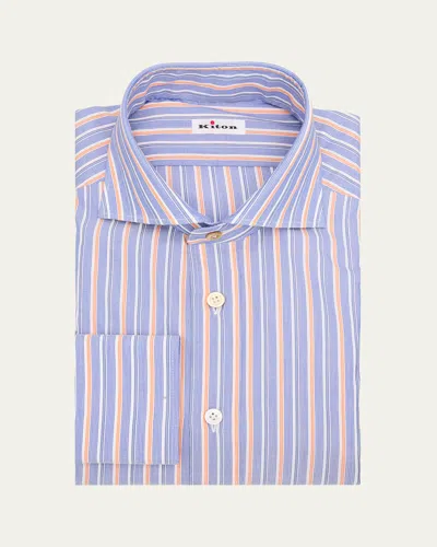 Kiton Men's Variegated Stripe Cotton Dress Shirt In Orange/navy