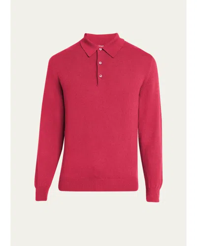Kiton Men's Vicuna Wool And Cashmere Polo Sweater In Pink