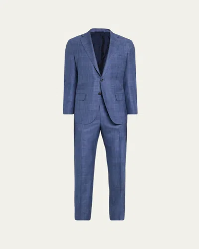 Kiton Men's Virgin Wool And Silk Plaid Two-piece Suit In Blue