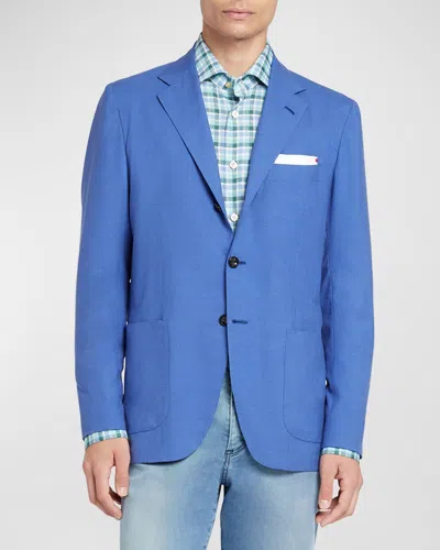 Kiton Men's Washed Solid Cashmere-silk Sport Coat In Blue