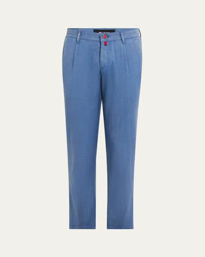 Kiton Men's Washed Wool Slim Four-pocket Pants In Blu