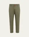 Kiton Men's Washed Wool Slim Four-pocket Pants In Olive