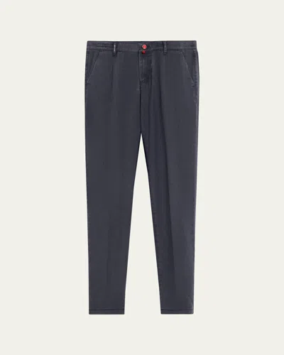 Kiton Men's Washed-effect Wool Four-pocket Pants In Blue
