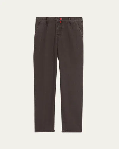 Kiton Men's Washed-effect Wool Four-pocket Pants In Brown