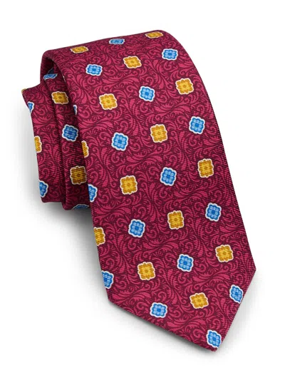 Kiton Men's Whispy Multi-medallion Silk Tie In Red