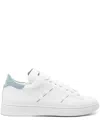 KITON MEN'S WHITE LEATHER SNEAKERS WITH DECORATIVE STITCHING AND BRANDED DETAILS