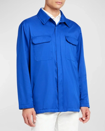 Kiton Men's Wind-resistant Nylon Overshirt In Blue