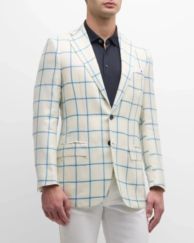 Kiton Men's Windowpane Cashmere-blend Sport Coat In Aqua