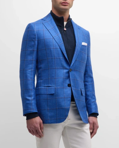 Kiton Men's Windowpane Cashmere-blend Sport Coat In Blue