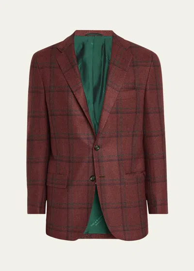 Kiton Men's Windowpane Cashmere-silk Sport Coat In Dk Grn Mult
