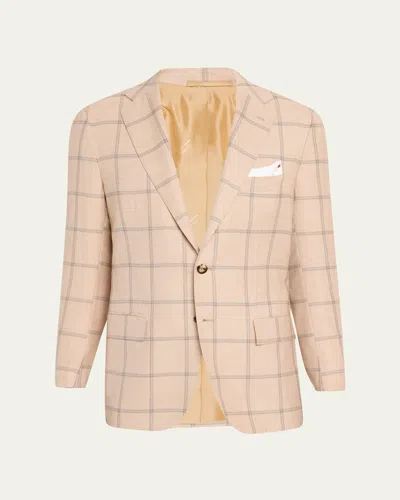 Kiton Men's Windowpane Cashmere Single-breasted Sport Coat In Brown
