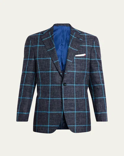 Kiton Men's Windowpane Cashmere, Wool And Silk Sport Coat In Blue