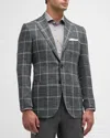 Kiton Men's Windowpane Cashmere-wool Sport Coat In Gry