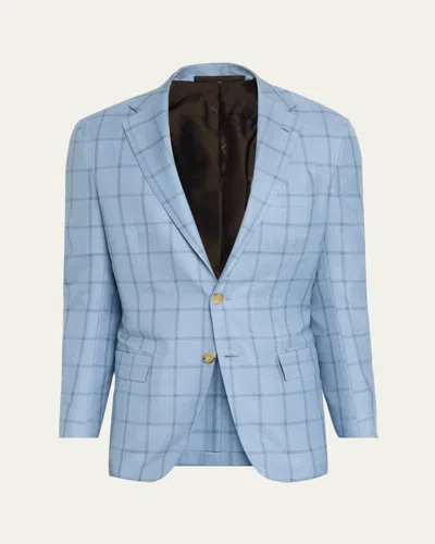 Kiton Men's Windowpane Check Cashmere Sport Coat In Blue