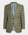 Kiton Men's Windowpane Check Patch-pocket Sport Coat In Green