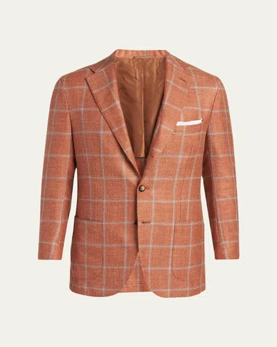 Kiton Men's Windowpane Check Single-breasted Sport Coat In Brown