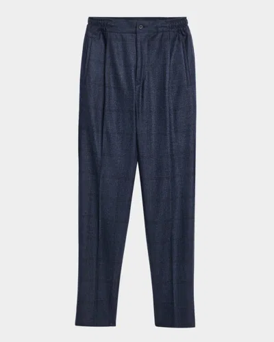 Kiton Men's Windowpane Pleated Stretch Pants In Blue