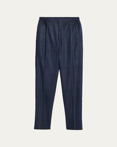 Kiton Men's Windowpane Pleated Stretch Pants In Blue