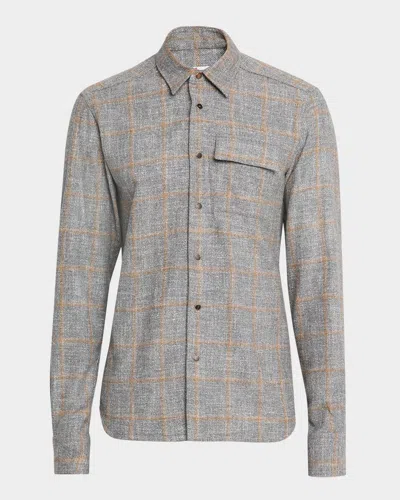 Kiton Men's Windowpane Snap-front Overshirt In Gray
