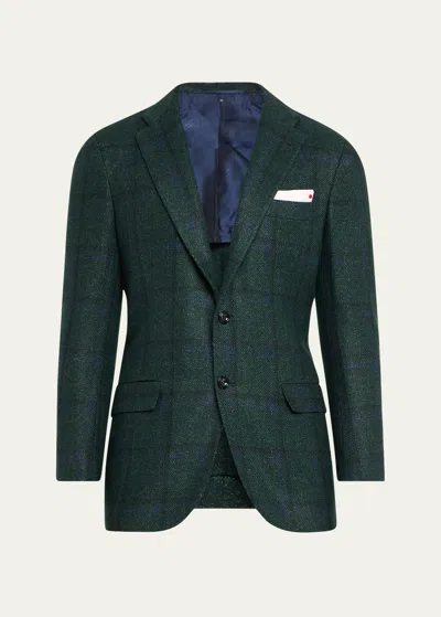 Kiton Men's Windowpane Sport Coat In Grn Mult