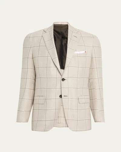 Kiton Men's Windowpane Sport Jacket In Neutral