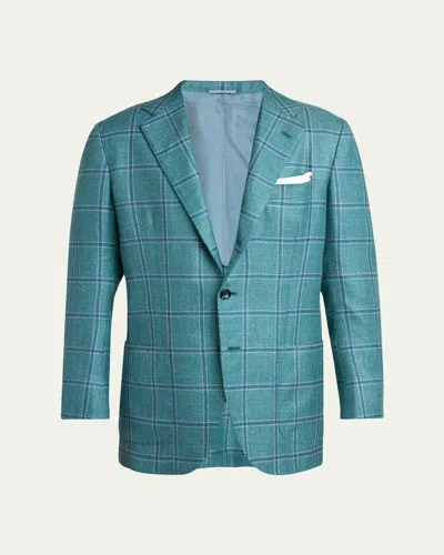 Kiton Men's Windowpane Wool And Cashmere Contemporary-fit Sport Coat In Blue