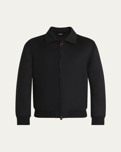 Kiton Men's Wool And Cashmere Full-zip Bomber Jacket In Black