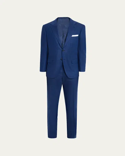 Kiton Men's Wool And Cashmere Ticweave Two-piece Suit In Blue