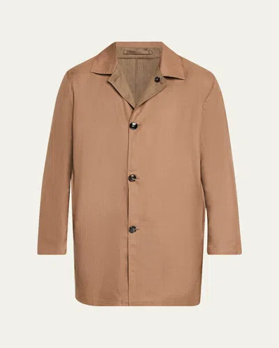 Kiton Men's Wool And Silk Herringbone Reversible Raincoat In Brown