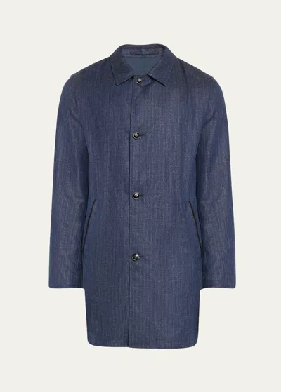 Kiton Men's Wool And Silk Raincoat In Blu