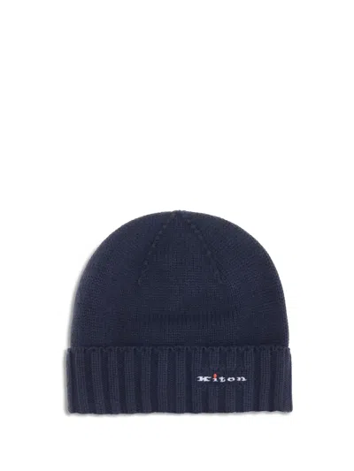 Kiton Men Wool Beanie Hat In Blue