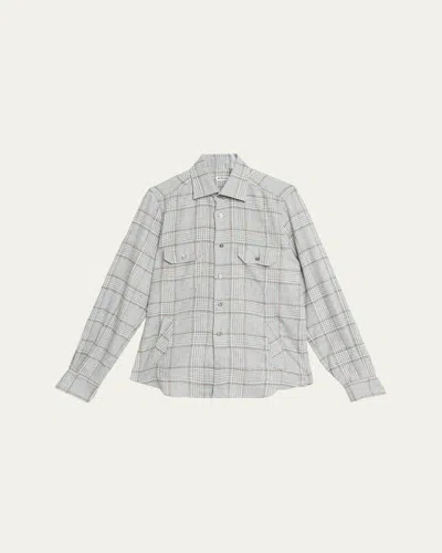 Kiton Men's Wool-blend Plaid Overshirt With Pockets In Multi