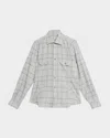Kiton Men's Wool-blend Plaid Overshirt With Pockets In Multi