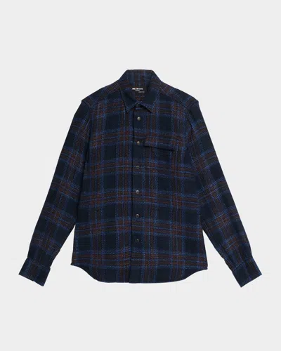 Kiton Men's Wool-blend Plaid Snap-front Overshirt In Black