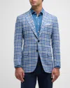 Kiton Men's Wool-cashmere Check Sport Coat In Lt Blu Mult
