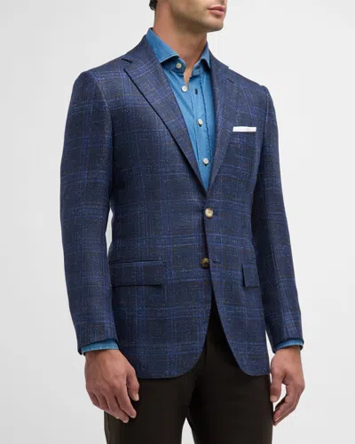 Kiton Men's Wool-cashmere Plaid Sport Coat In Navy Mult