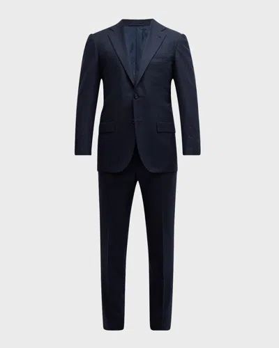Kiton Men's Wool-cashmere Plaid Suit In Navy