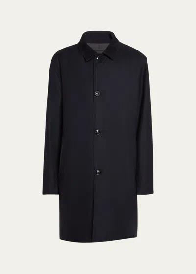 Kiton Men's Wool-cashmere Raincoat In Navy
