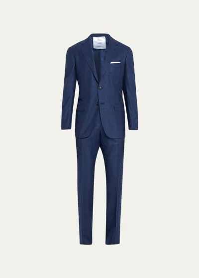 Kiton Men's Wool Check Suit In Blu