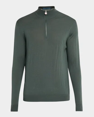 Kiton Men's Wool Half-zip Sweater In Green