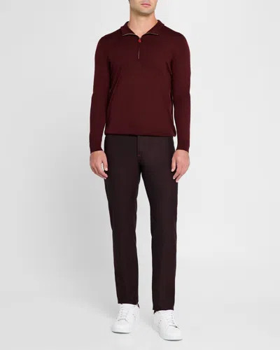 Kiton Men's Wool Half-zip Sweater In Dk Red