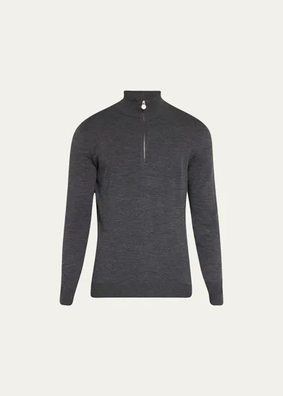 Kiton Men's Wool Half-zip Sweater In Gry
