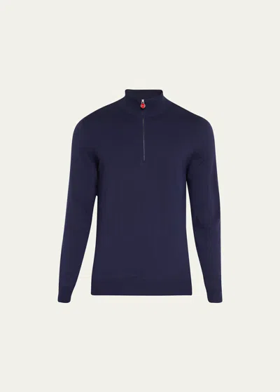 Kiton Men's Cashmere Rib Polo Sweater In Navy