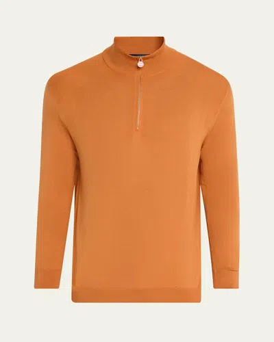 Kiton Men's Wool Knit Half-zip Sweater In Orange