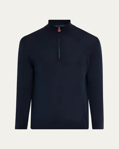 Kiton Men's Wool Knit Half-zip Sweater In Blue