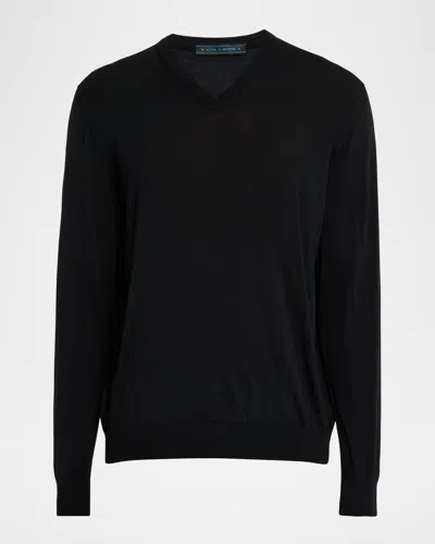 Kiton Men's Wool Knit V-neck Sweater In Black