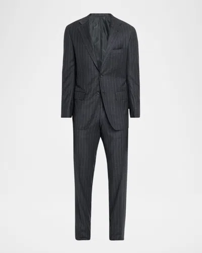Kiton Men's Wool Pinstripe Two-piece Suit In Black
