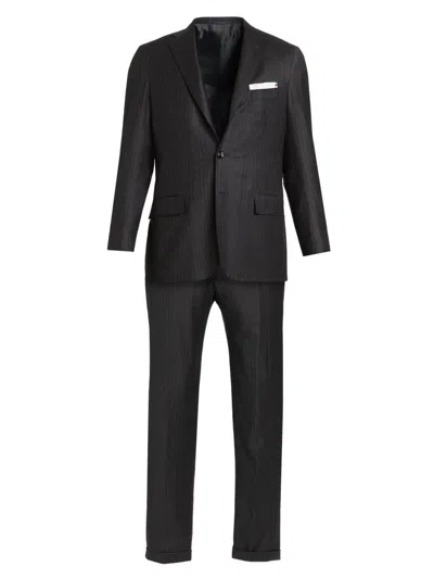 Kiton Men's Wool Pinstriped Suit In Gray