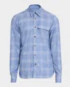 Kiton Men's Wool Plaid Snap-front Overshirt In Lt Blu Mult