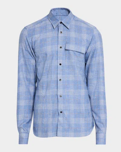 Kiton Men's Wool Plaid Snap-front Overshirt In Lt Blu Mult